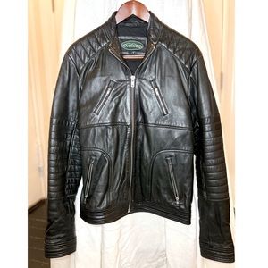 Overland Memphis Lambskin Leather Bomber Moto Jacket, black, size 42